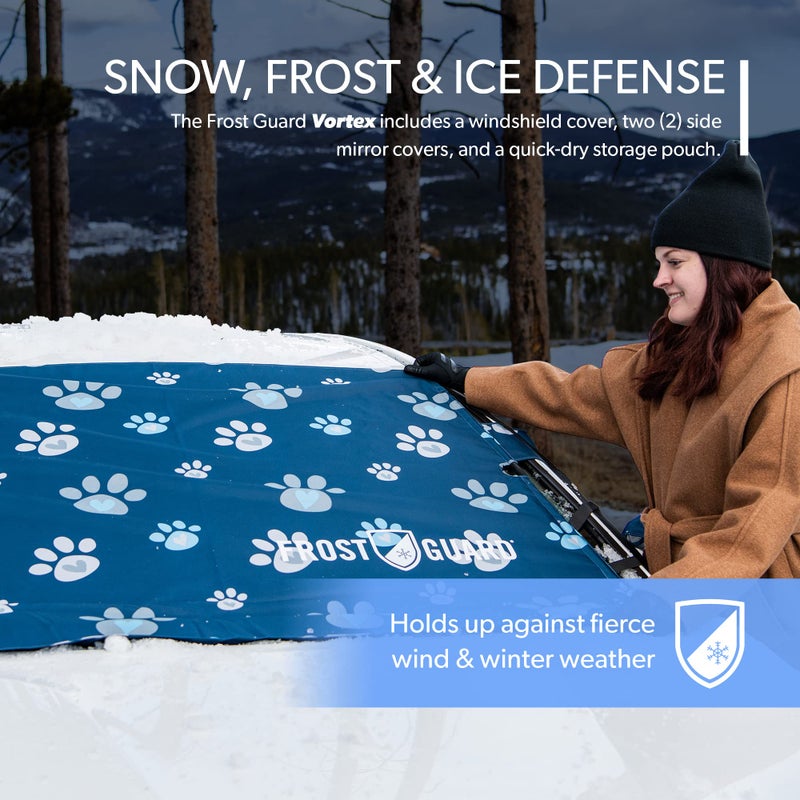 FrostGuard Vortex | Full-Coverage Car Windshield Cover for Ice and Snow, Standard Size (Puppy Paws) - Wiper Blade + Side Mirror Covers - Fit-Fast Straps, Security Panels + Storage Pouch - 59x41 Inches - Image 3